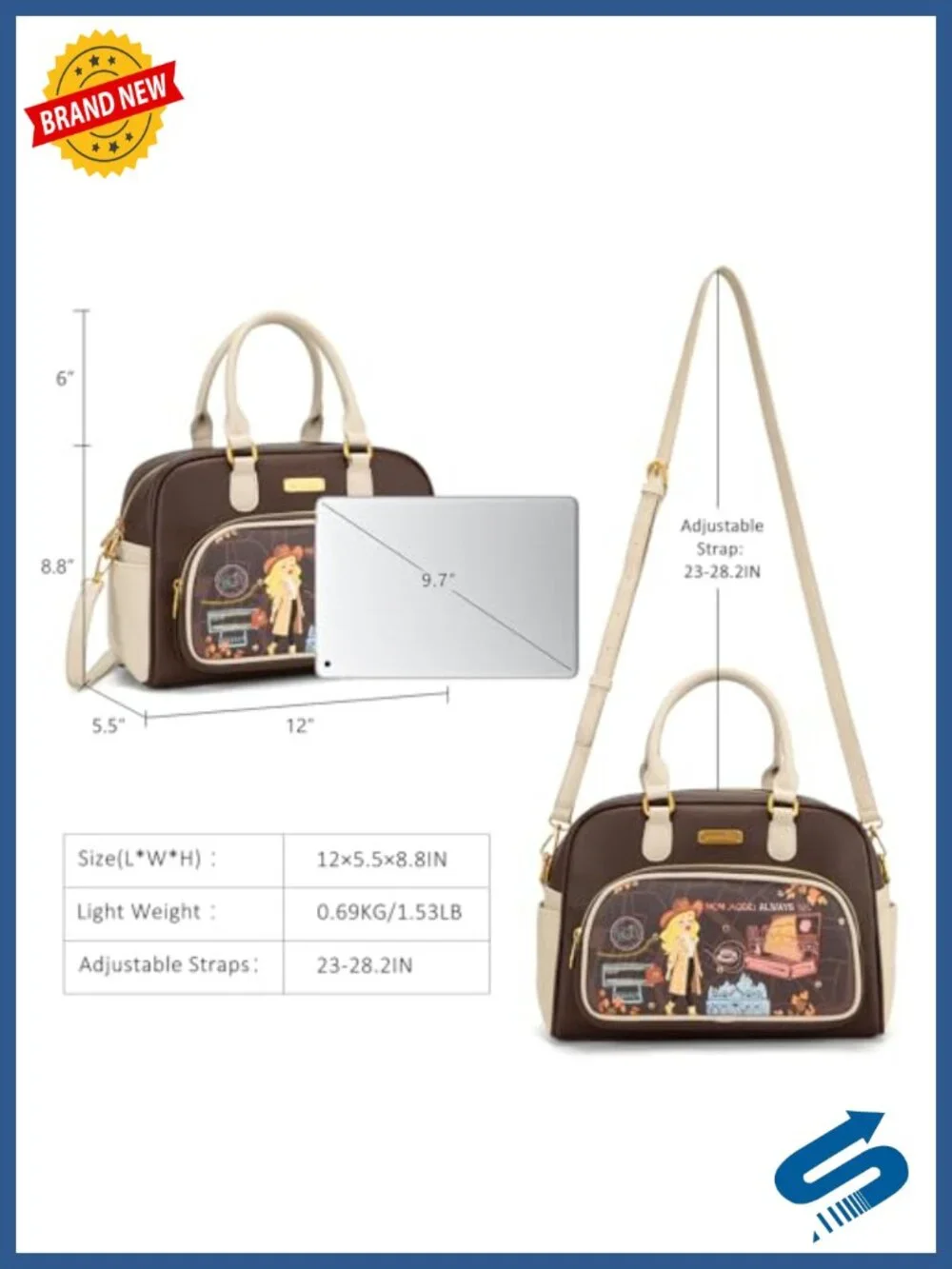 PU Leather Satchel Crossbody Bag with Multi-Pockets
